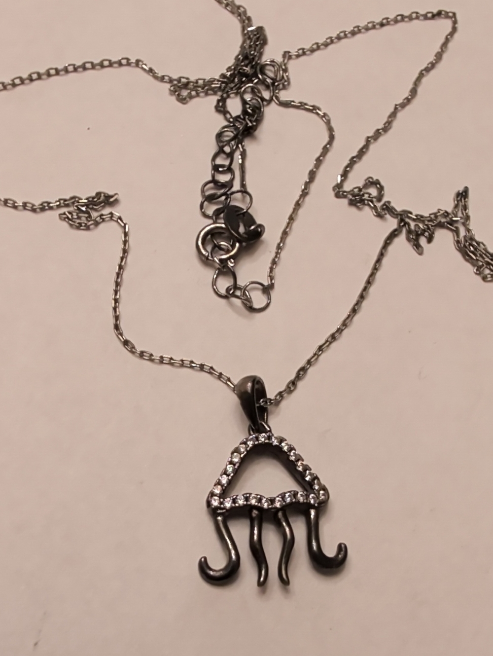 Sterling Silver Jellyfish Pendant Necklace with Clear Crystals